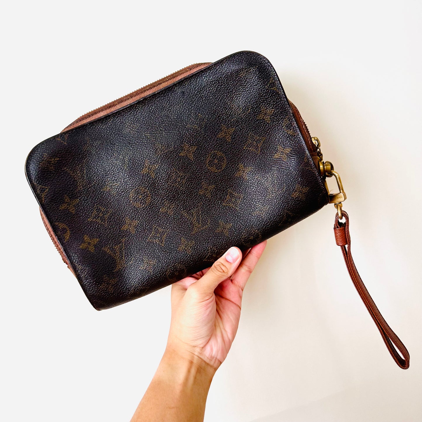 Louis Vuitton LV Orsay Monogram Logo GHW Wrislet Toiletry Pouch Clutch Case