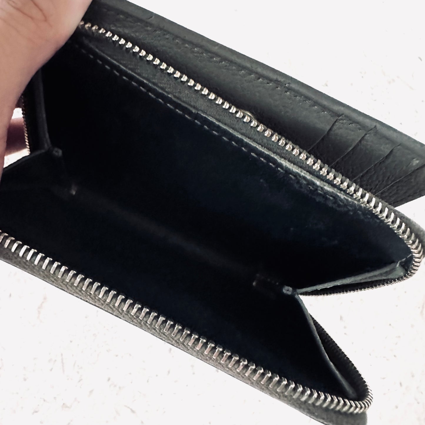 YSL Yves Saint Laurent Dark Grey / Gray GHW Cassandra Compact Flap Leather Zippy Zip Around Wallet