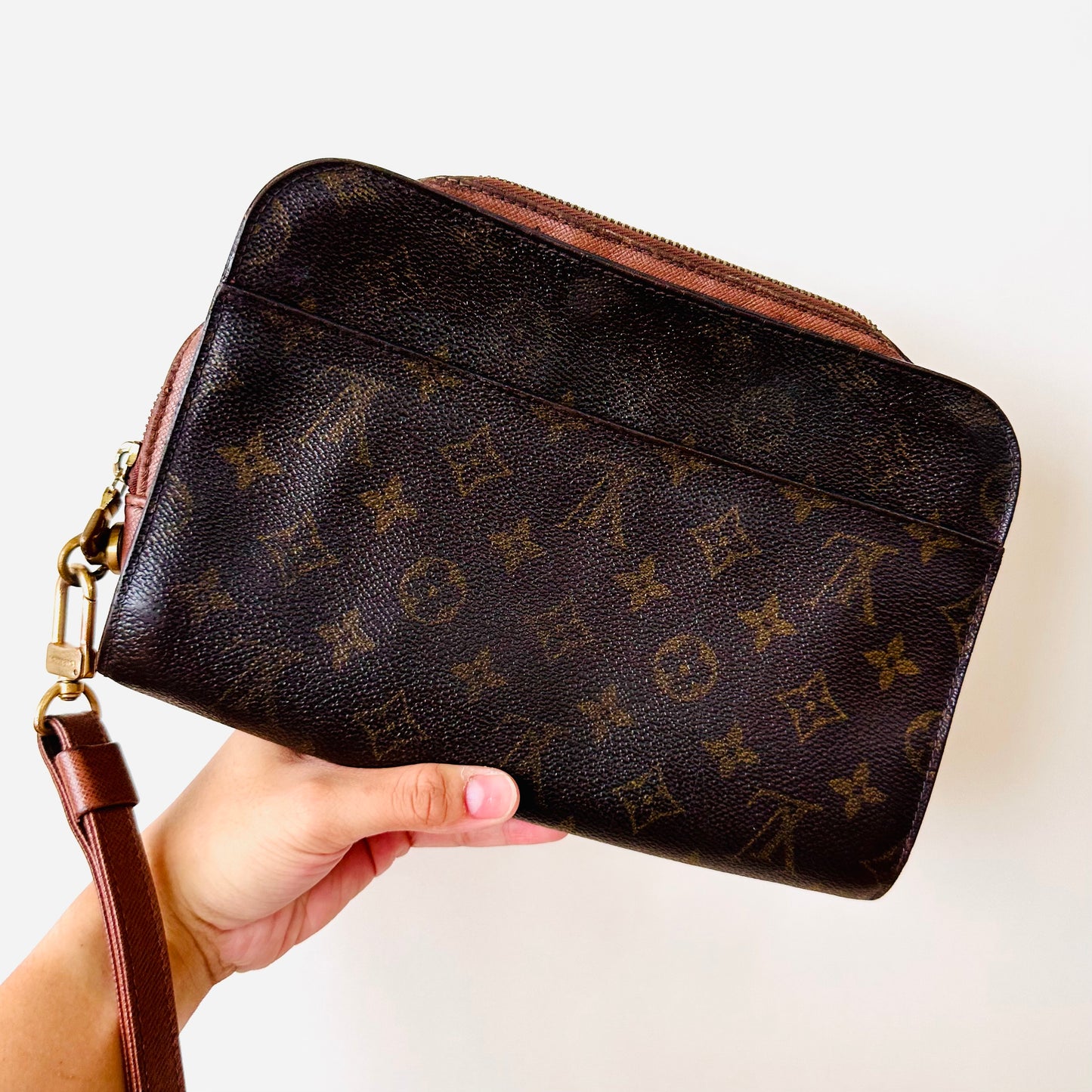 Louis Vuitton LV Orsay Monogram Logo GHW Wrislet Toiletry Pouch Clutch Case