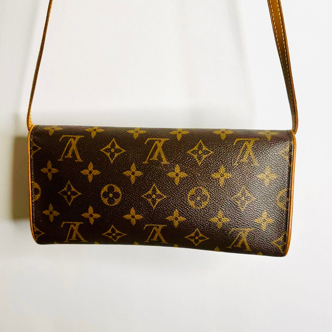 Louis Vuitton LV Pochette Twin GM Monogram Logo GHW Shoulder Sling Bag Clutch Pouch