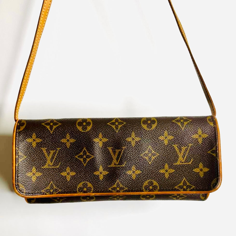 Louis Vuitton LV Pochette Twin GM Monogram Logo GHW Shoulder Sling Bag Clutch Pouch
