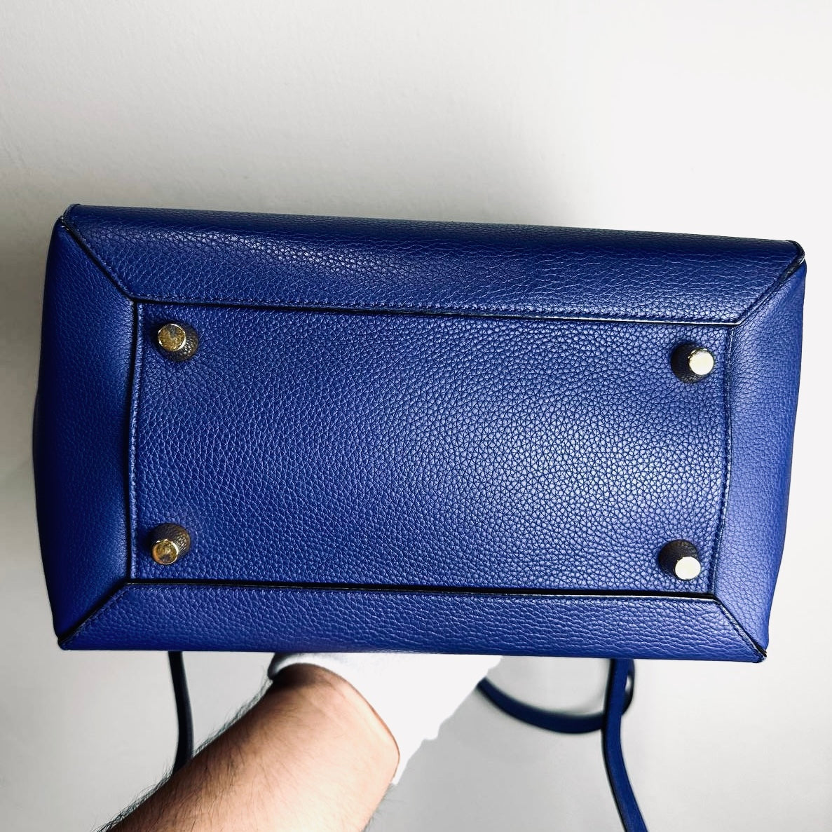 Celine Indigo Blue Mini Belt Bag 2-Way Monogram Grained Calfskin Leather Top Handle Shoulder Sling Bag