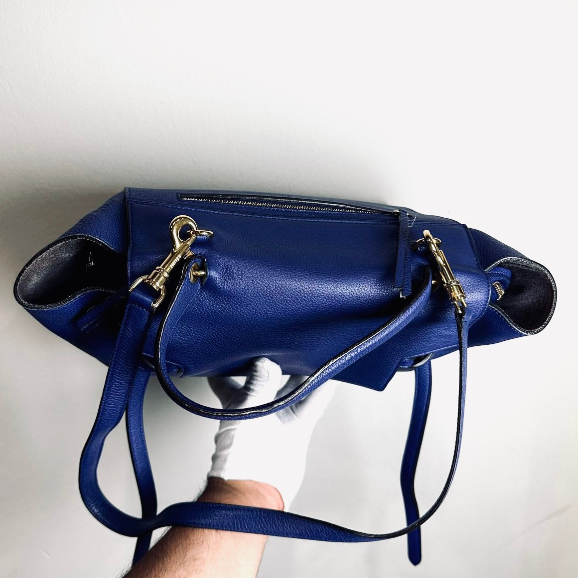 Celine Indigo Blue Mini Belt Bag 2-Way Monogram Grained Calfskin Leather Top Handle Shoulder Sling Bag
