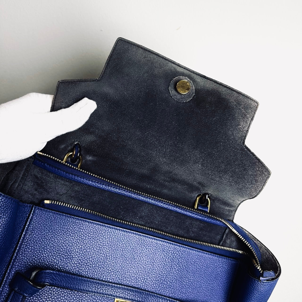 Celine Indigo Blue Mini Belt Bag 2-Way Monogram Grained Calfskin Leather Top Handle Shoulder Sling Bag