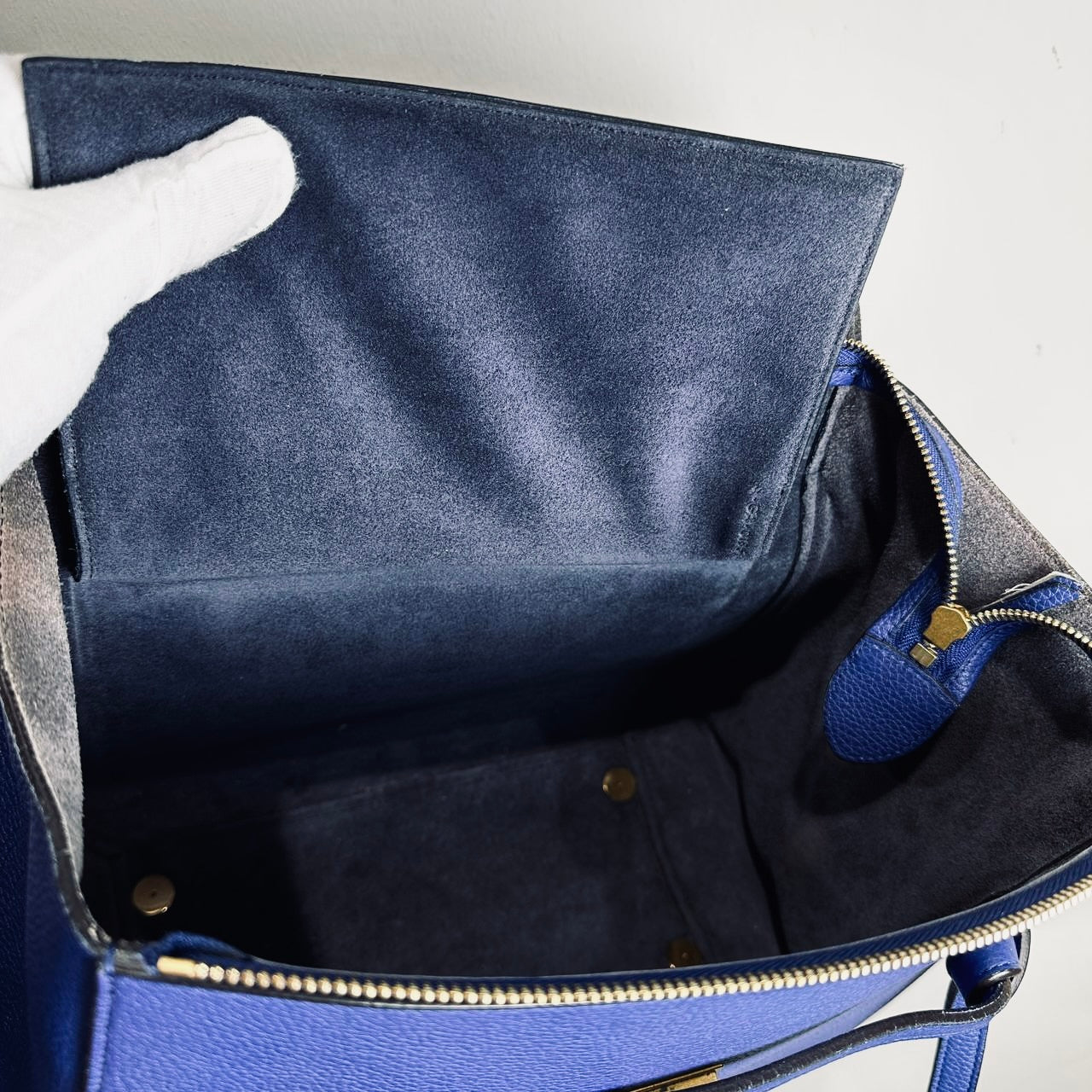 Celine Indigo Blue Mini Belt Bag 2-Way Monogram Grained Calfskin Leather Top Handle Shoulder Sling Bag