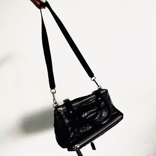 Givenchy Pandora Black GHW Medium Leather 2-Way Shoulder Sling Top Handle Bag