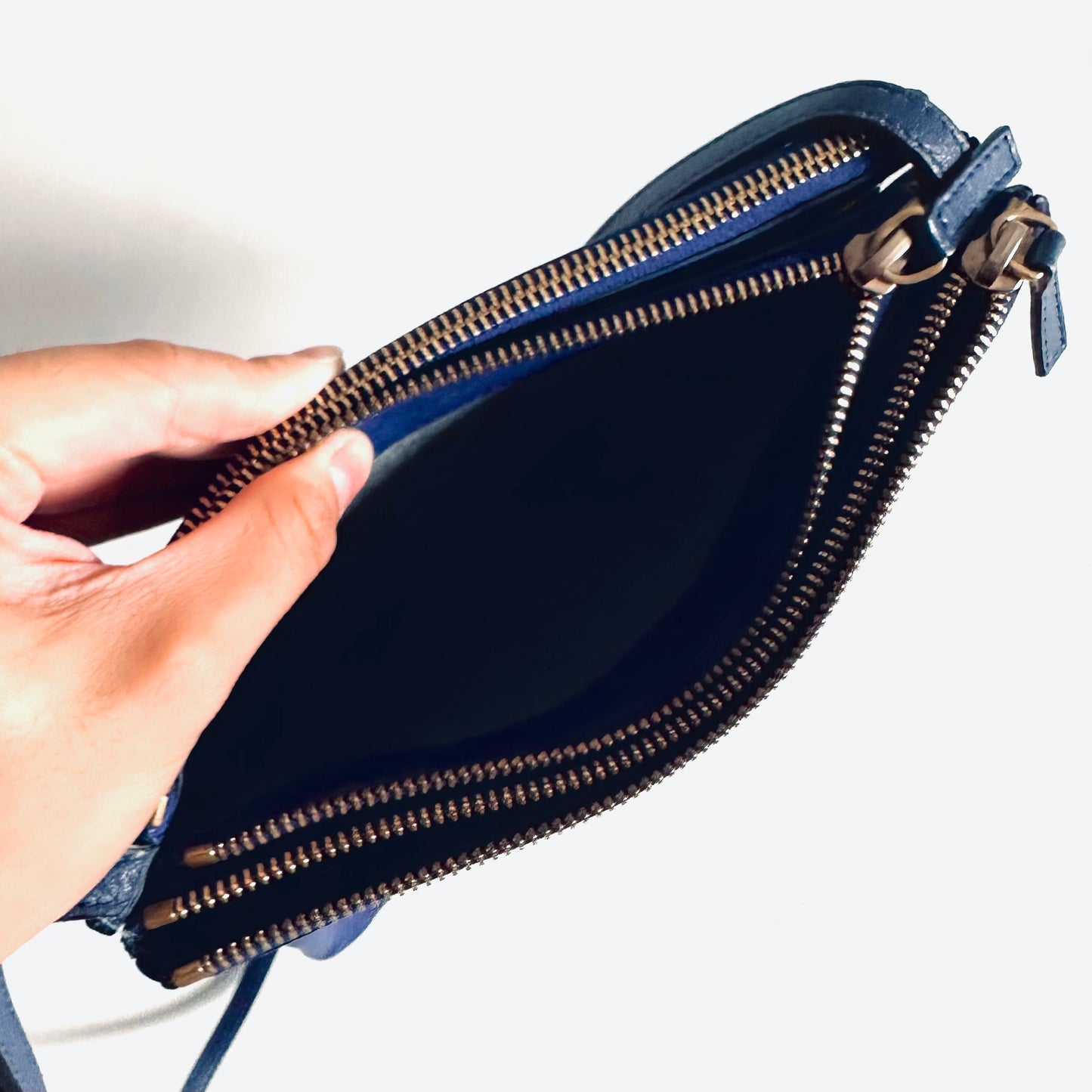 Celine Royal Blue GHW Small Trio Monogram Logo Shoulder Sling Bag Pouch Clutch