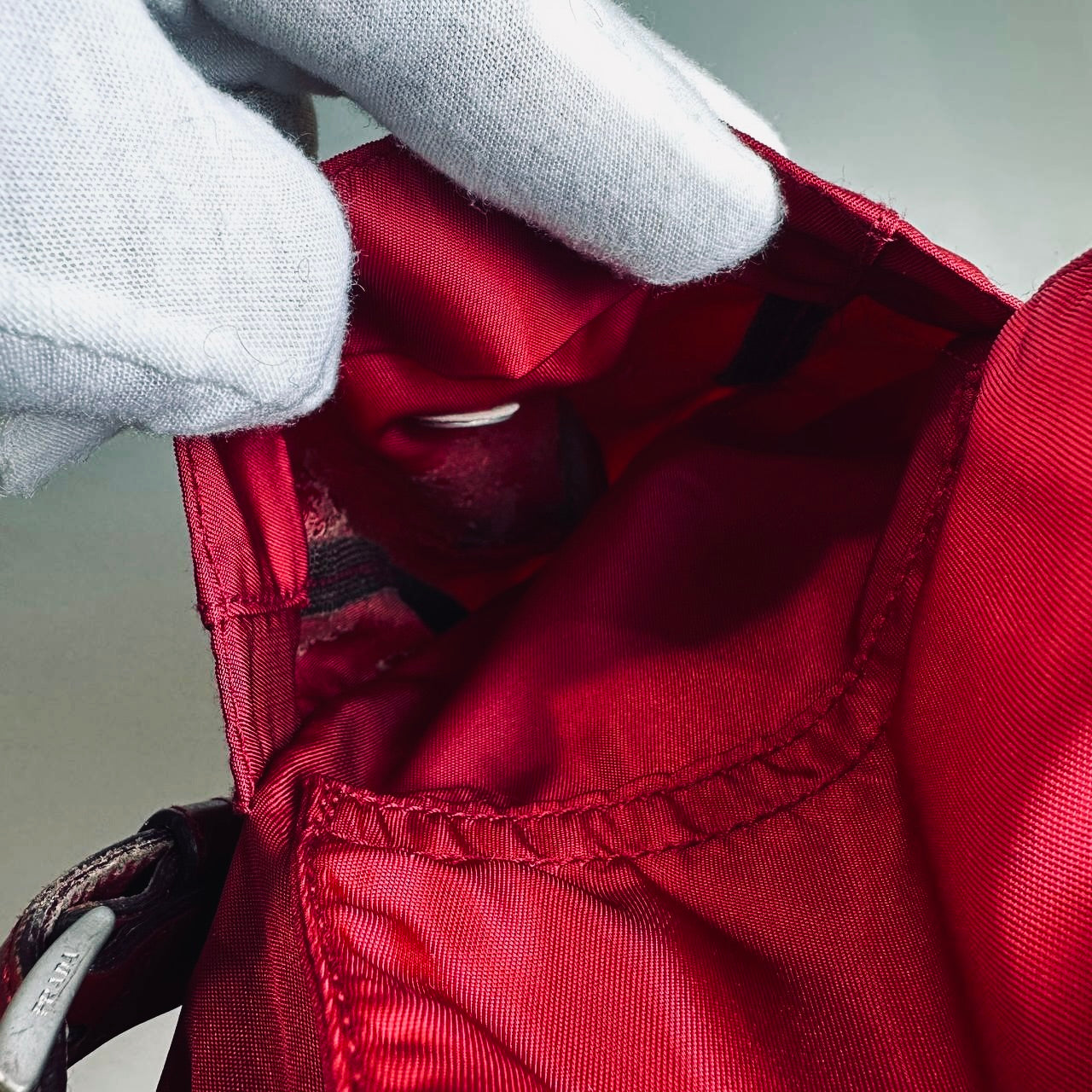Prada Deep Red Tessuto Monogram Logo Nylon & Leather Flap Backpack Drawstring Bag