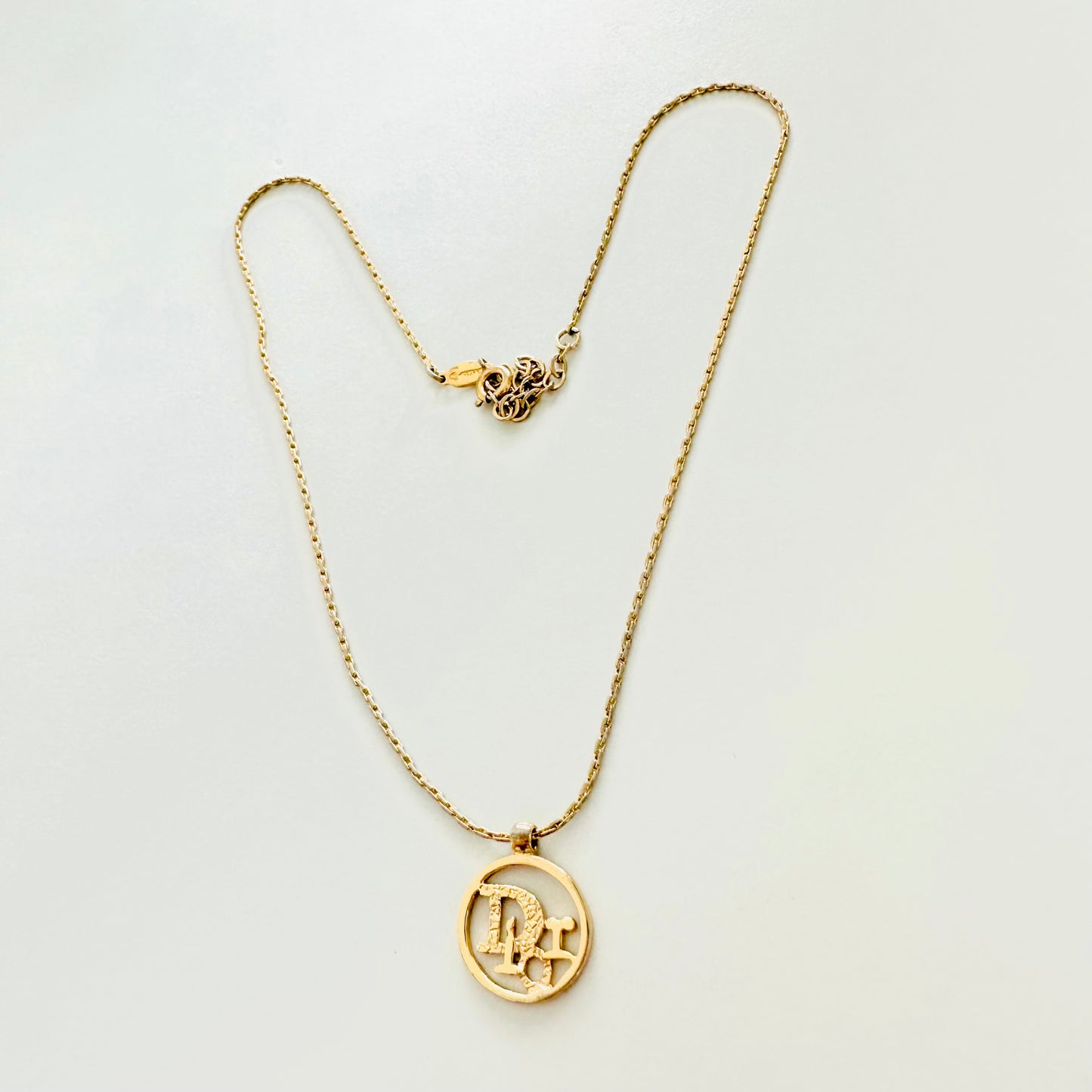 Christian Dior CD Round Monogram Logo Pendant Signature Classic Gold Vintage Necklace