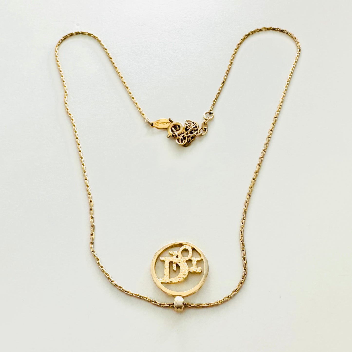 Christian Dior CD Round Monogram Logo Pendant Signature Classic Gold Vintage Necklace