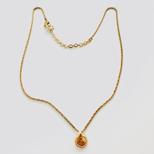 Christian Dior CD Gold Monogram Logo Signature Spiral Classic Vintage Necklace