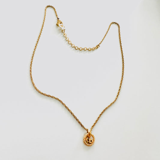 Christian Dior CD Gold Monogram Logo Signature Spiral Classic Vintage Necklace