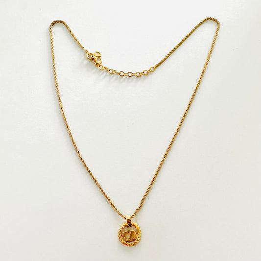 Christian Dior Gold Monogram Logo CD Signature Spiral Classic Vintage Necklace