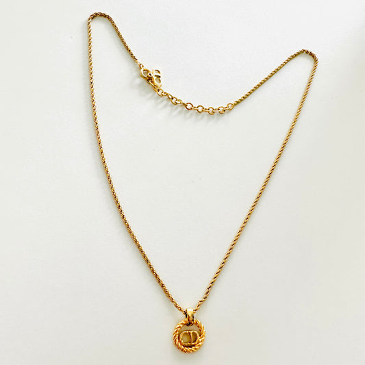 Christian Dior Gold Monogram Logo CD Signature Spiral Classic Vintage Necklace