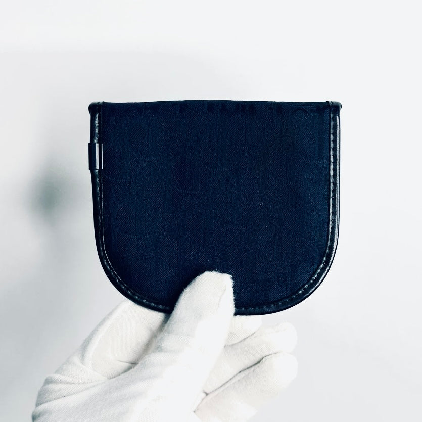Christian Dior CD Navy Blue GHW Oblique Monogram Logo Flap Coin Pouch Case Wallet