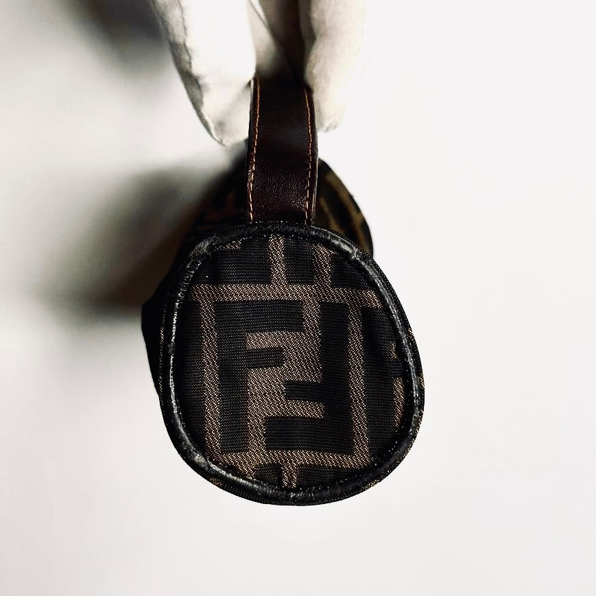 Fendi Zucca Roma Brown GHW FF Monogram Logo Roller Pochette Accessories Hobo Mini Bag
