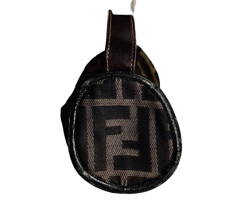 Fendi Zucca Roma Brown GHW FF Monogram Logo Roller Pochette Accessories Hobo Mini Bag