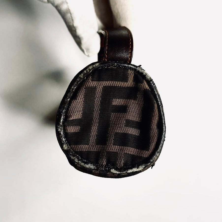 Fendi Zucca Roma Brown GHW FF Monogram Logo Roller Pochette Accessories Hobo Mini Bag