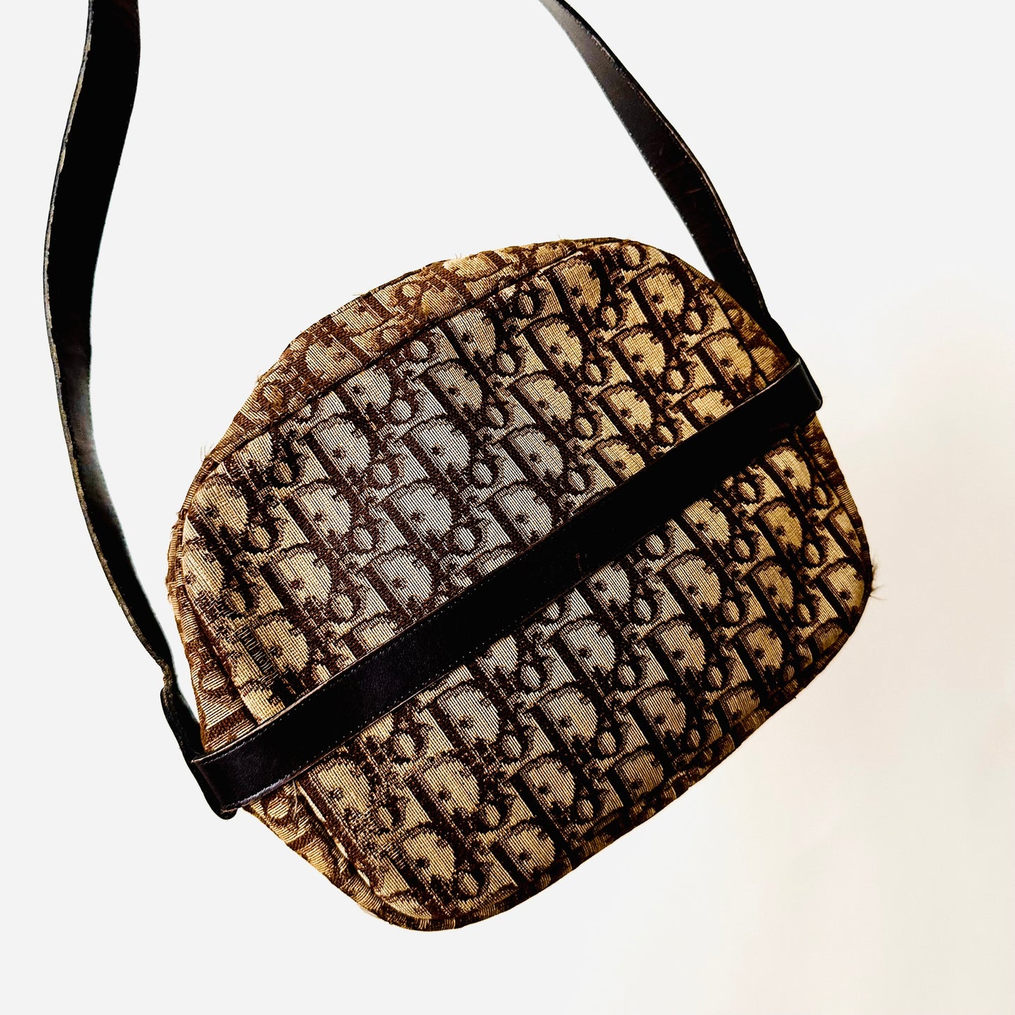 Christian Dior Brown GHW Oblique Monogram CD Logo Zip Shoulder Sling Bag