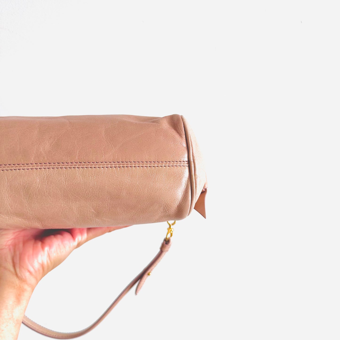 Miu Miu Blush Pink GHW Leather Classic Logo 2-Way Roller Hobo Shoulder Baguette Sling Bag