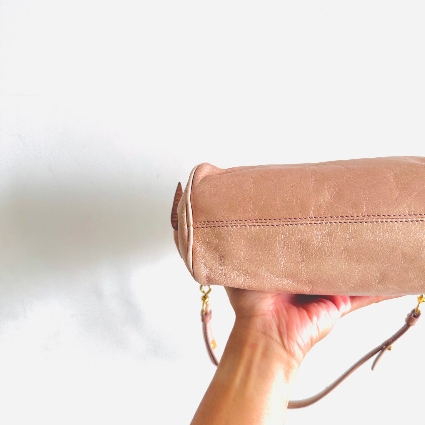 Miu Miu Blush Pink GHW Leather Classic Logo 2-Way Roller Hobo Shoulder Baguette Sling Bag