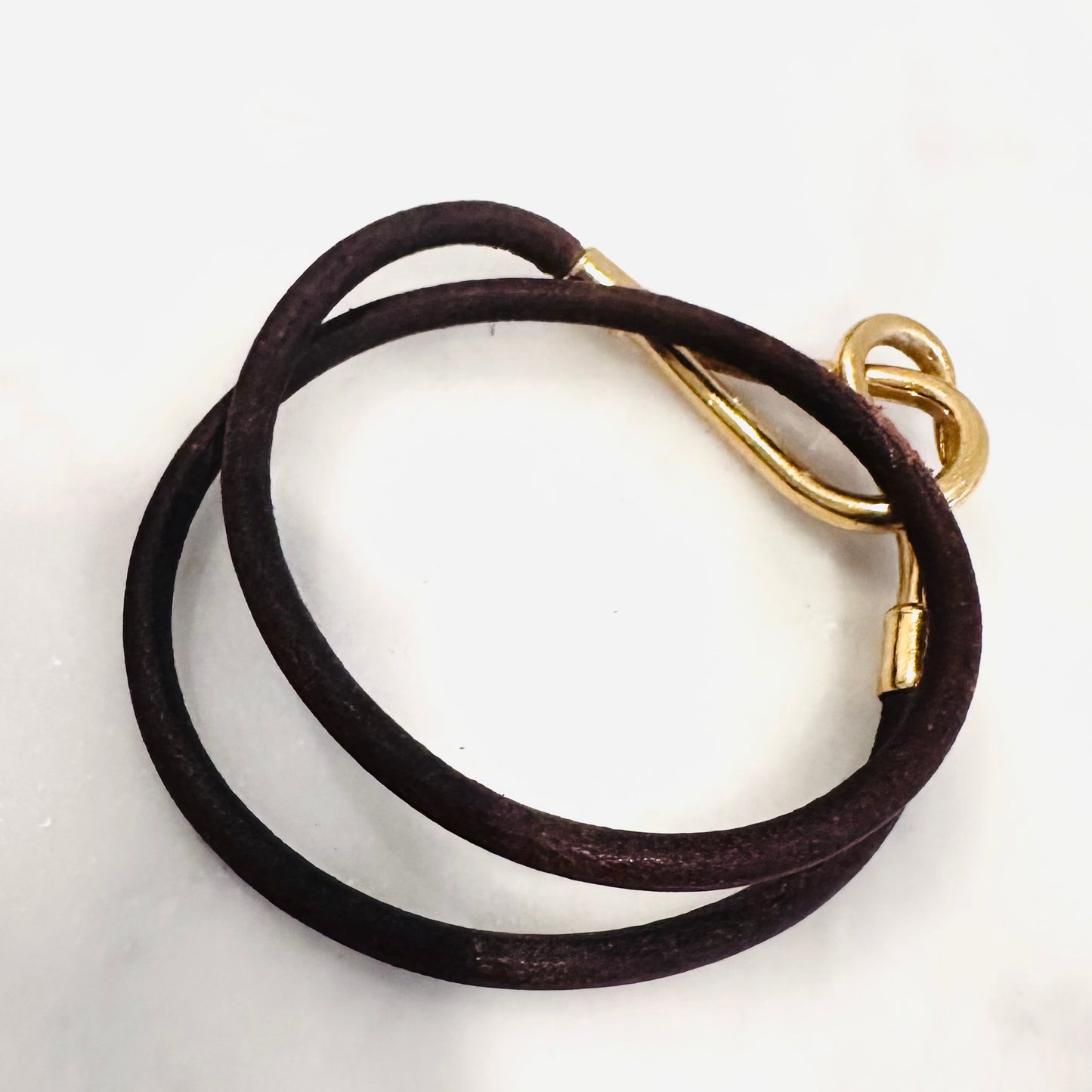 Hermes Jumbo Brown Gold Hardware Double Tour Leather Bracelet