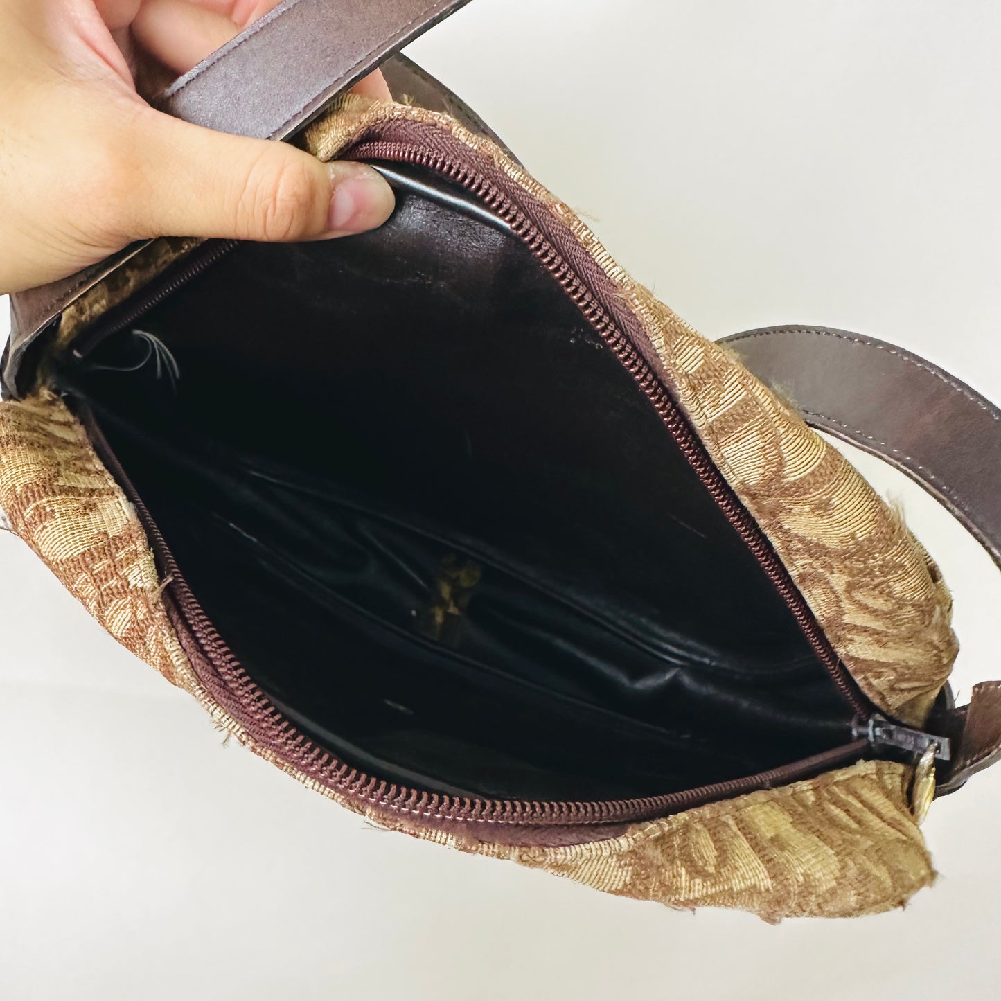 Christian Dior Brown GHW Oblique Monogram CD Logo Zip Shoulder Sling Bag
