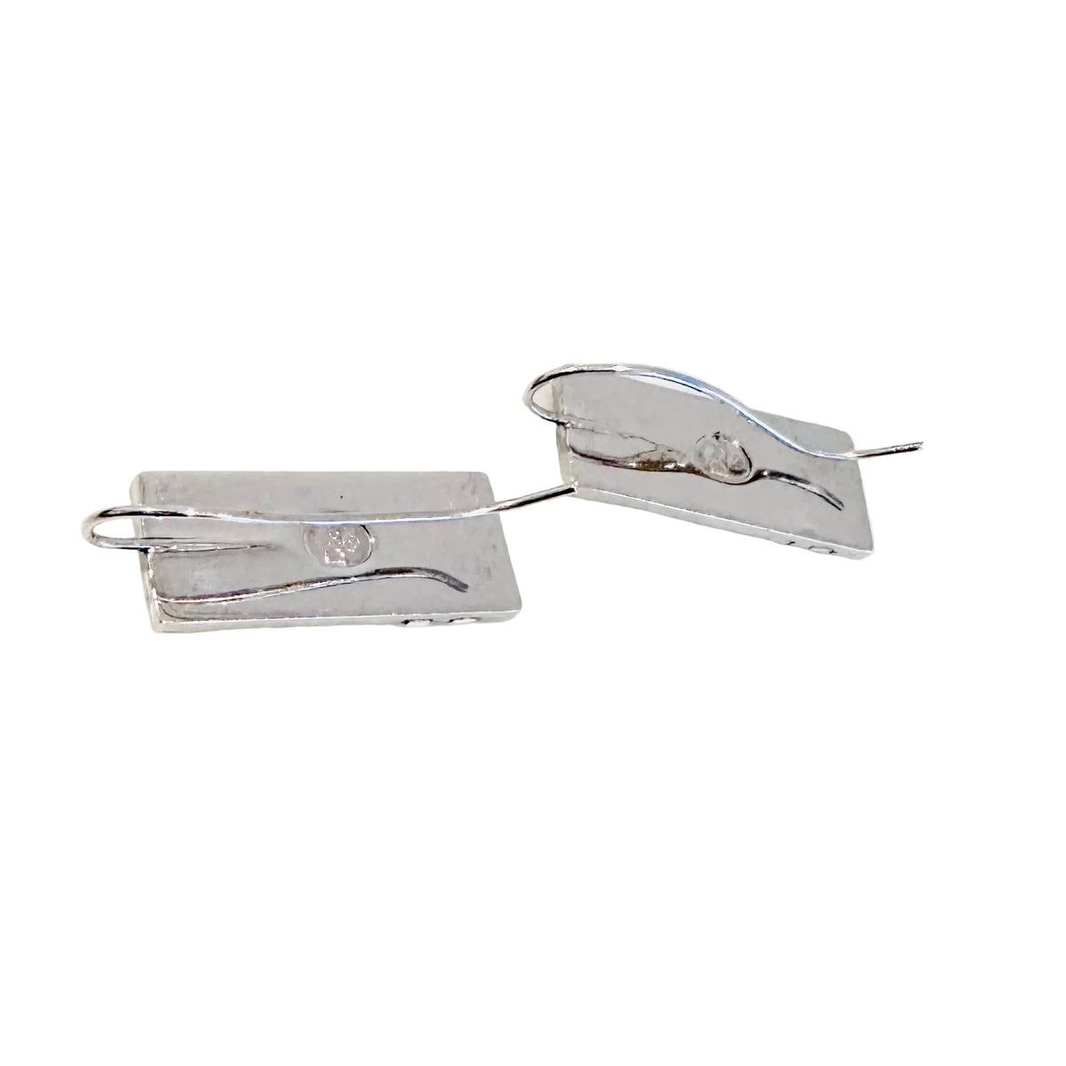 Christian Dior CD Blue Tablet Silver Monogram Logo Dangling Stud Earrings