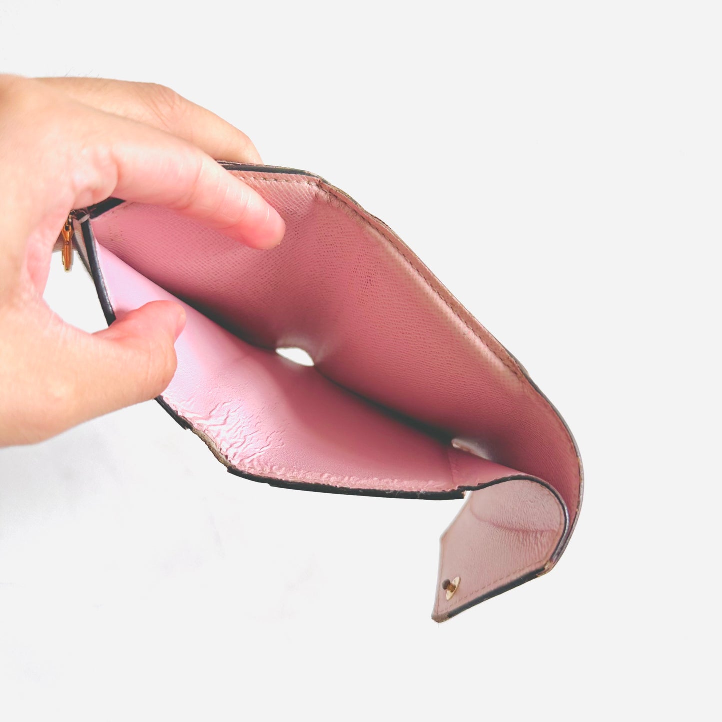 Louis Vuitton LV Zoe Monogram Logo & Rose Ballerine Pink Leather GHW Classic Logo Flap Compact Trifold Wallet