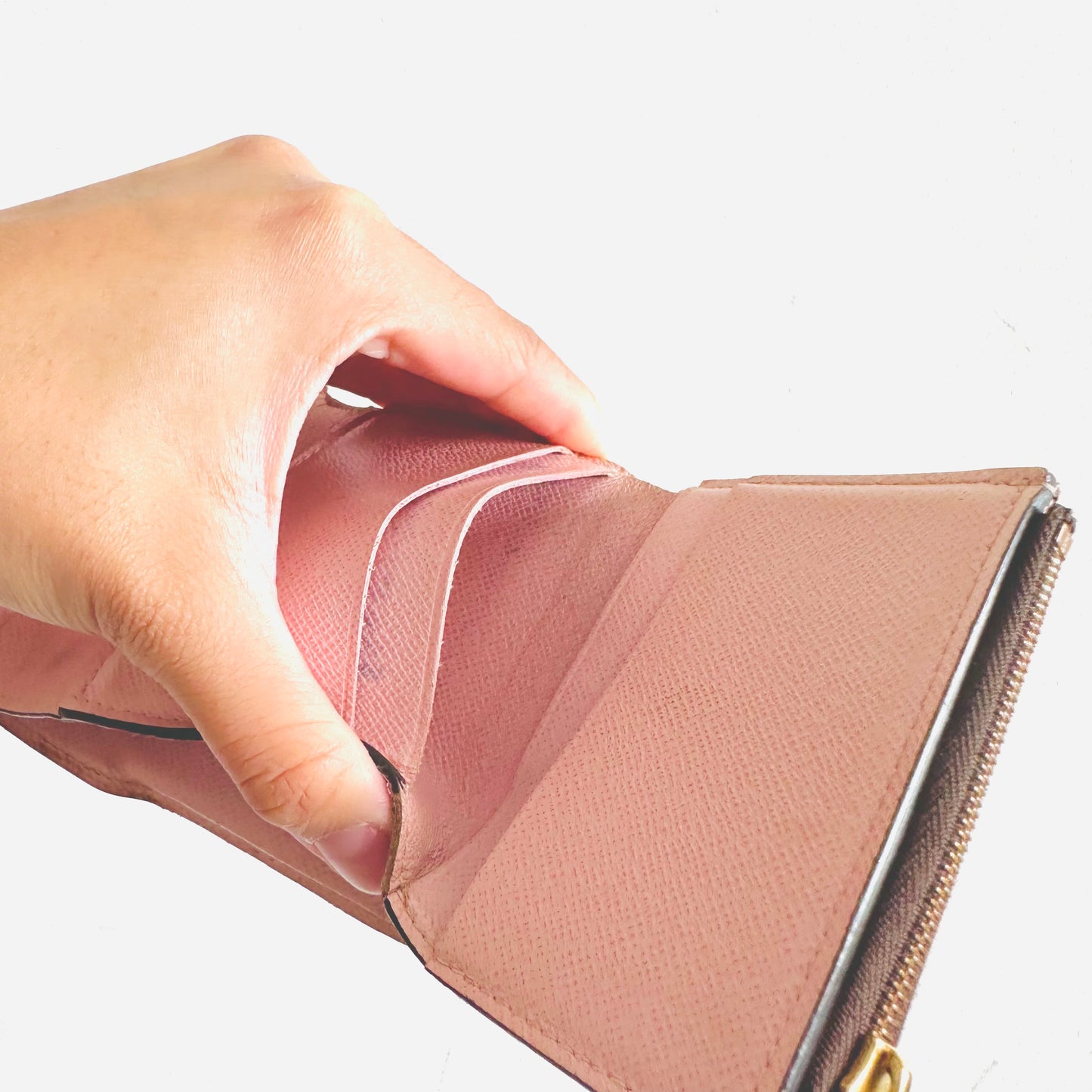 Louis Vuitton LV Zoe Monogram Logo & Rose Ballerine Pink Leather GHW Classic Logo Flap Compact Trifold Wallet