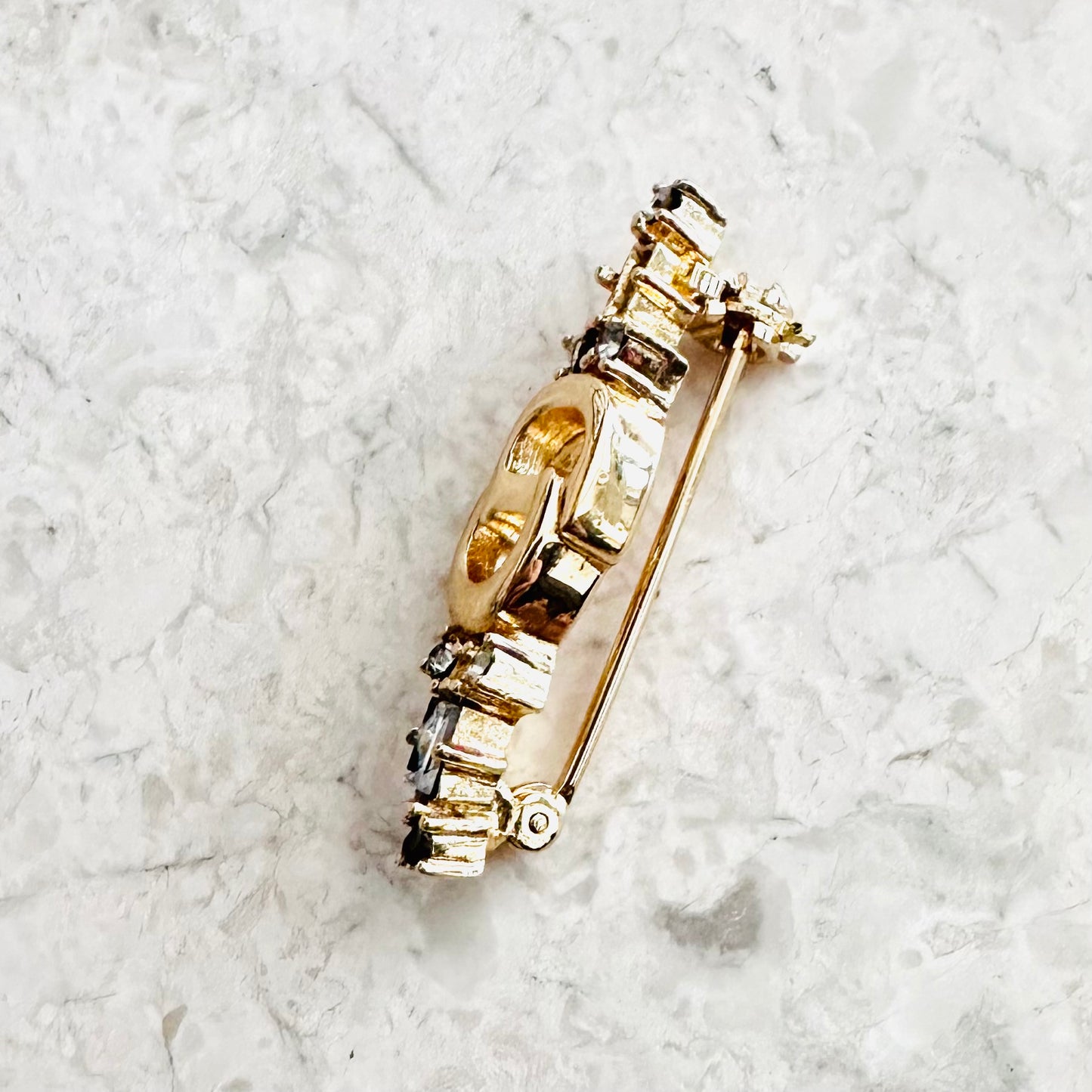 Christian Dior CD Gold & Crystals Monogram Logo Pin Brooch