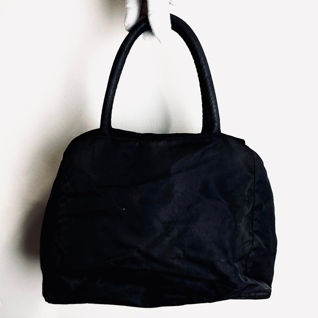 Prada Black Tessuto Monogram Logo Nylon Shopper Shoulder Tote Bag