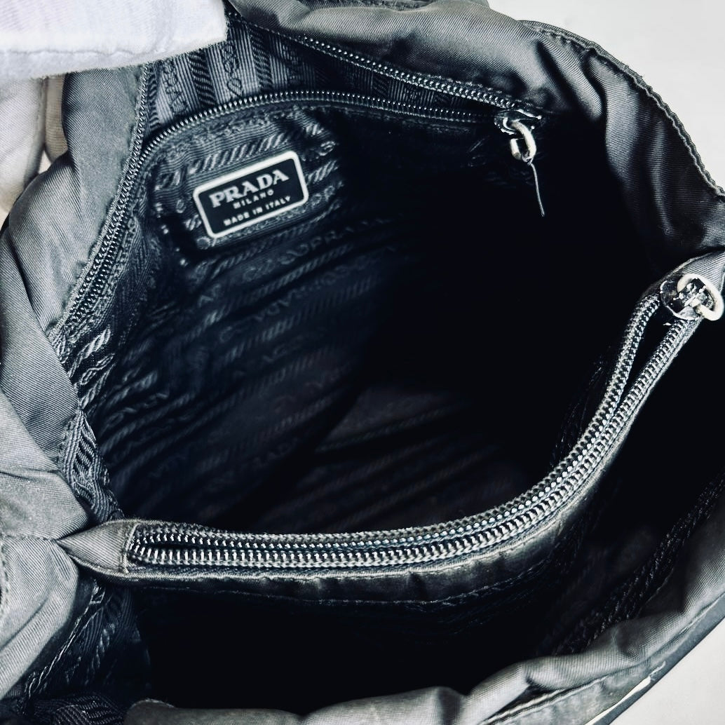 Prada Black Tessuto Monogram Logo Nylon Shopper Shoulder Tote Bag