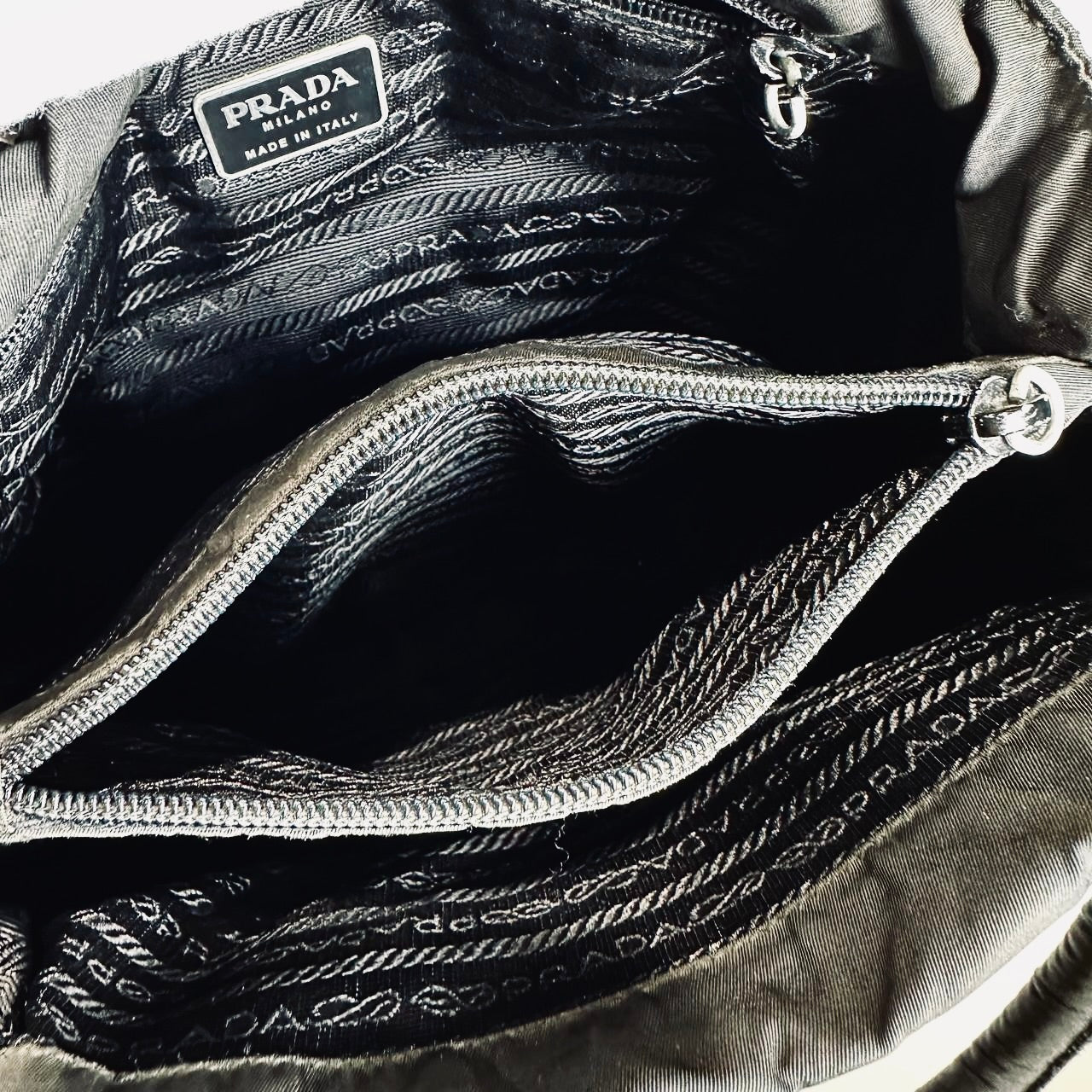 Prada Black Tessuto Monogram Logo Nylon Shopper Shoulder Tote Bag