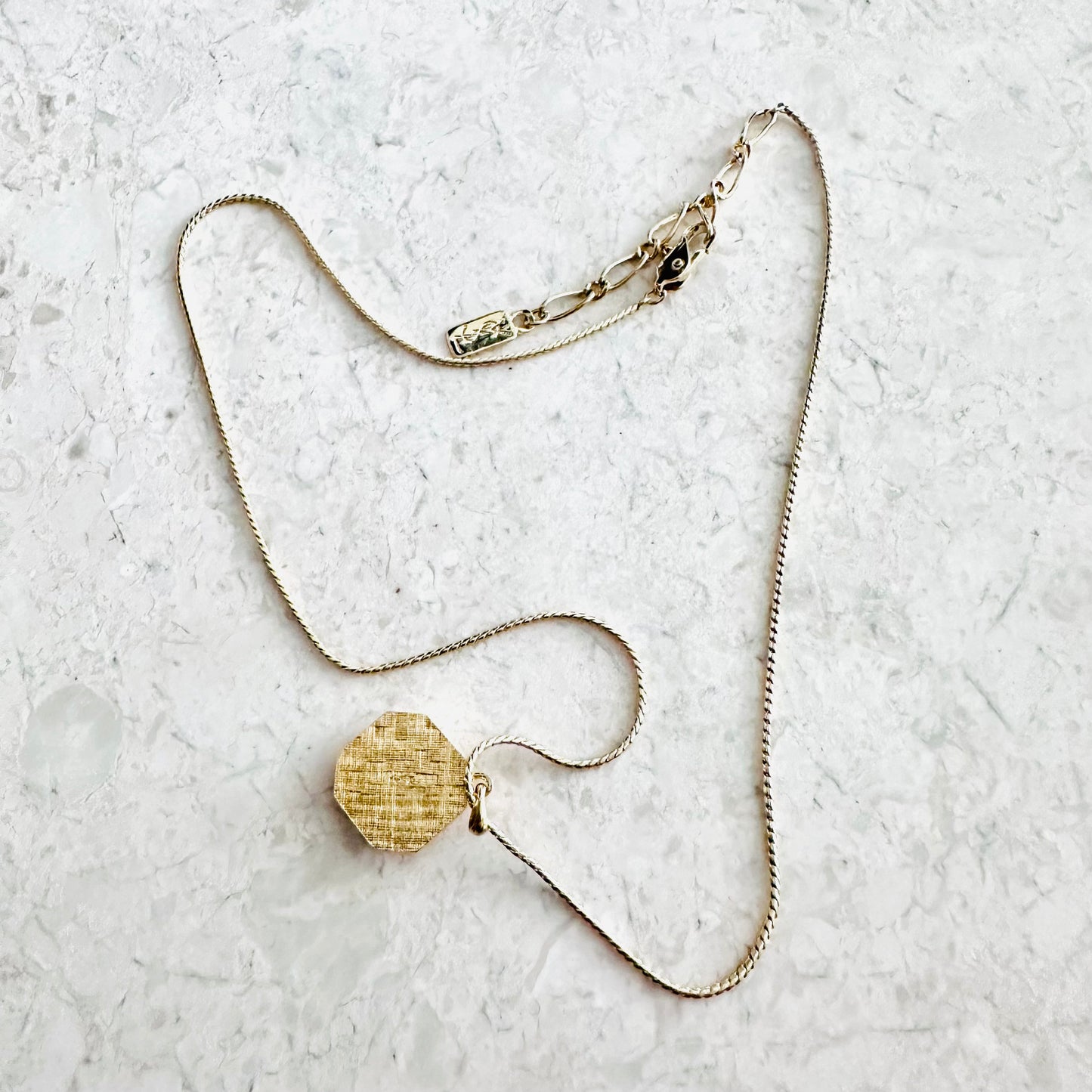 YSL Yves Saint Laurent Grey & Gold Monogram Logo Pendant Chain Necklace