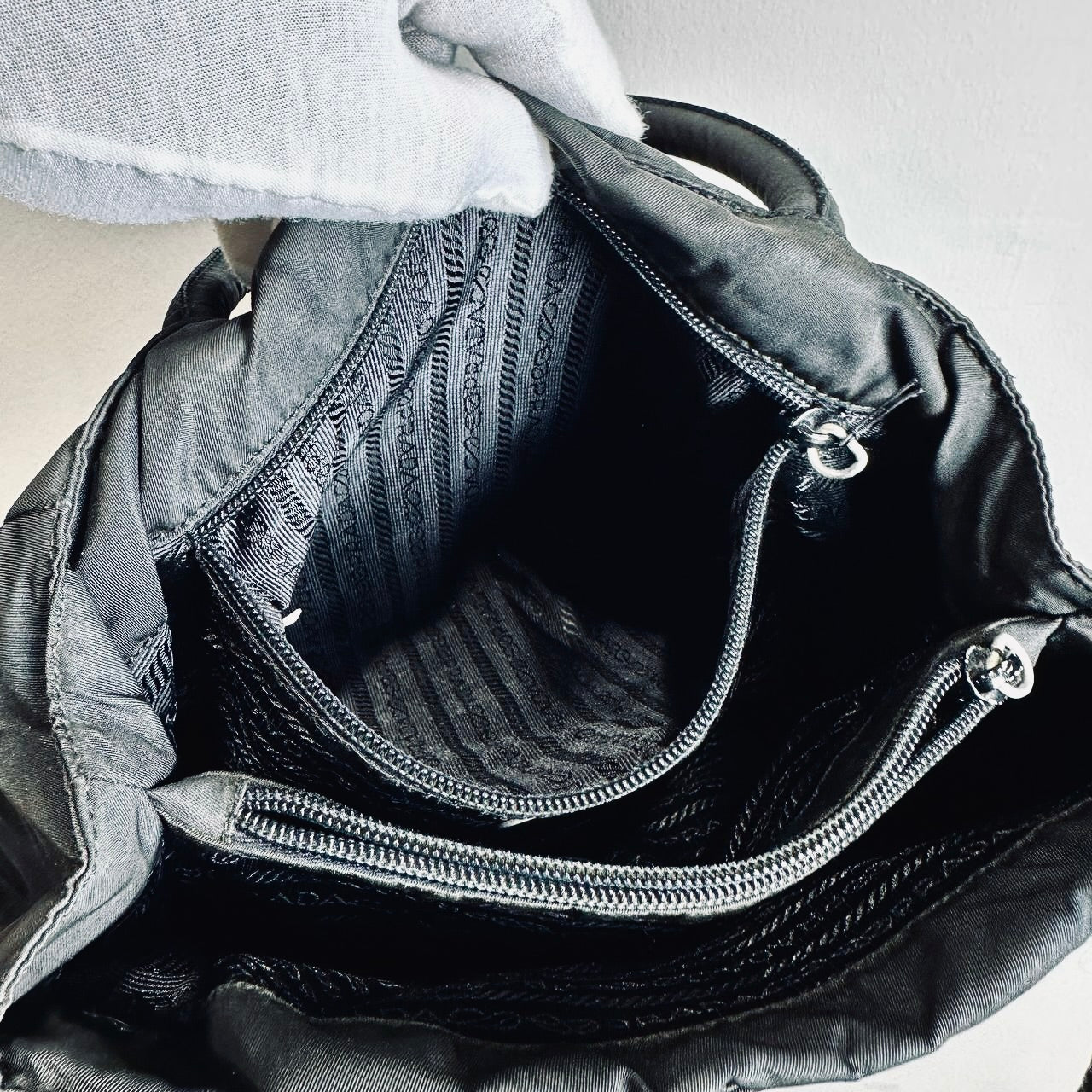 Prada Black Tessuto Monogram Logo Nylon Shopper Shoulder Tote Bag