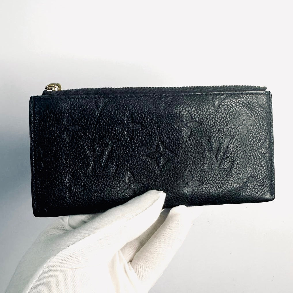 Louis Vuitton LV Black GHW Monogram Empreinte Leather Monogram Logo Zip Long Wallet Pouch Clutch Case