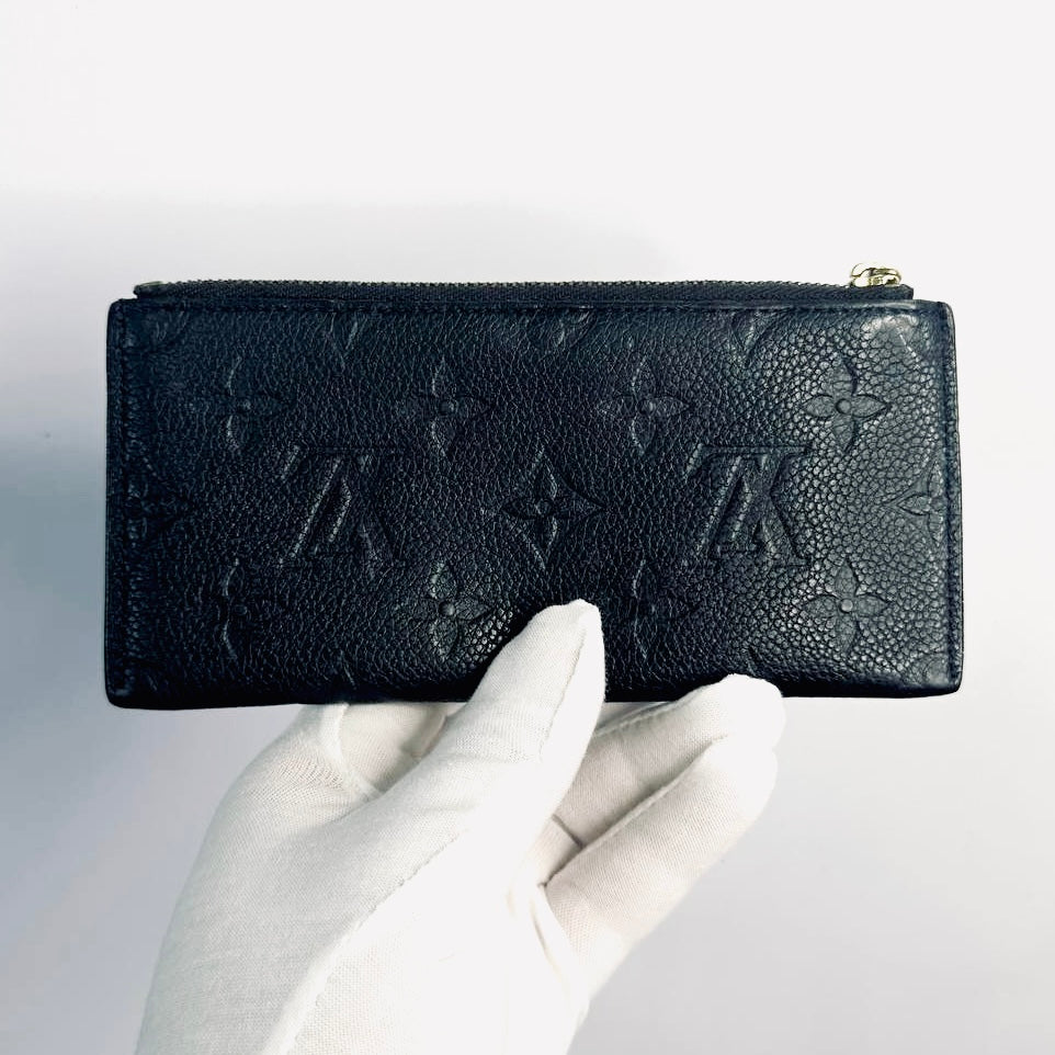 Louis Vuitton LV Black GHW Monogram Empreinte Leather Monogram Logo Zip Long Wallet Pouch Clutch Case
