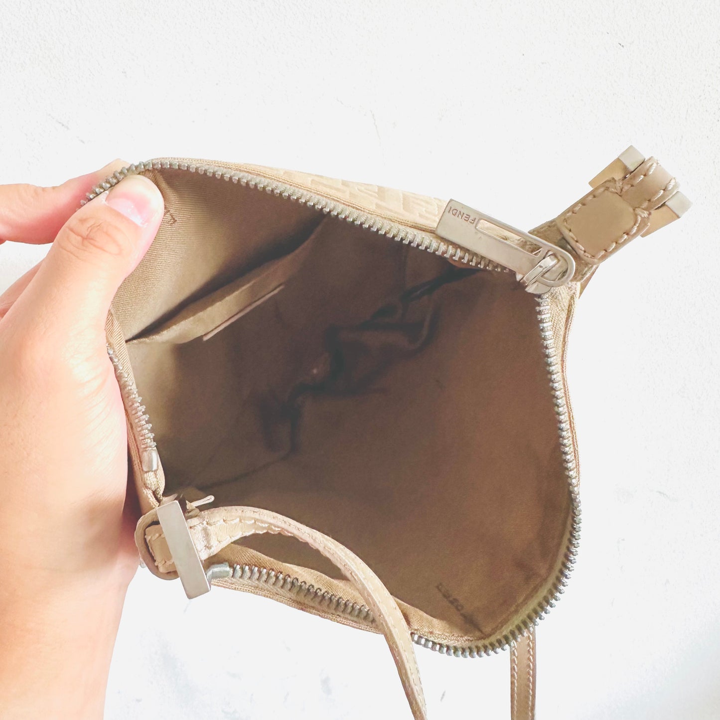 Fendi Beige FF Zucca Monogram Logo Shoulder Sling Bag