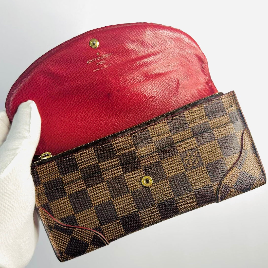 Louis Vuitton LV Caissa Emilie Damier Ebene DE Monogram Logo / Cerise Red GHW Flap Long Wallet