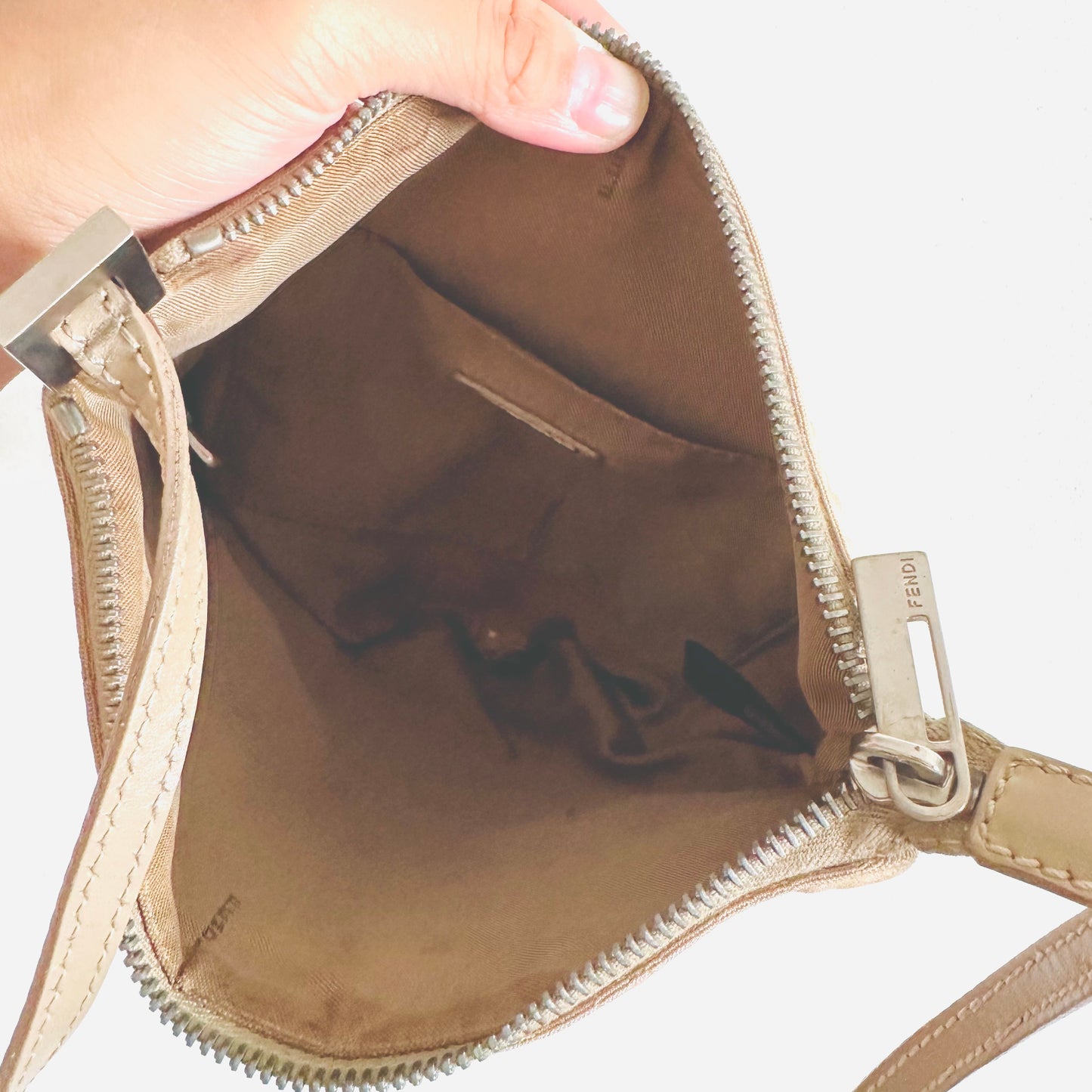 Fendi Beige FF Zucca Monogram Logo Shoulder Sling Bag
