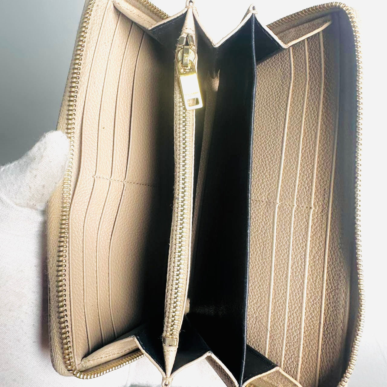 YSL Yves Saint Laurent Beige Taupe GHW Cassandre Grain De Poudre Leather Zippy Zip Around Long Wallet