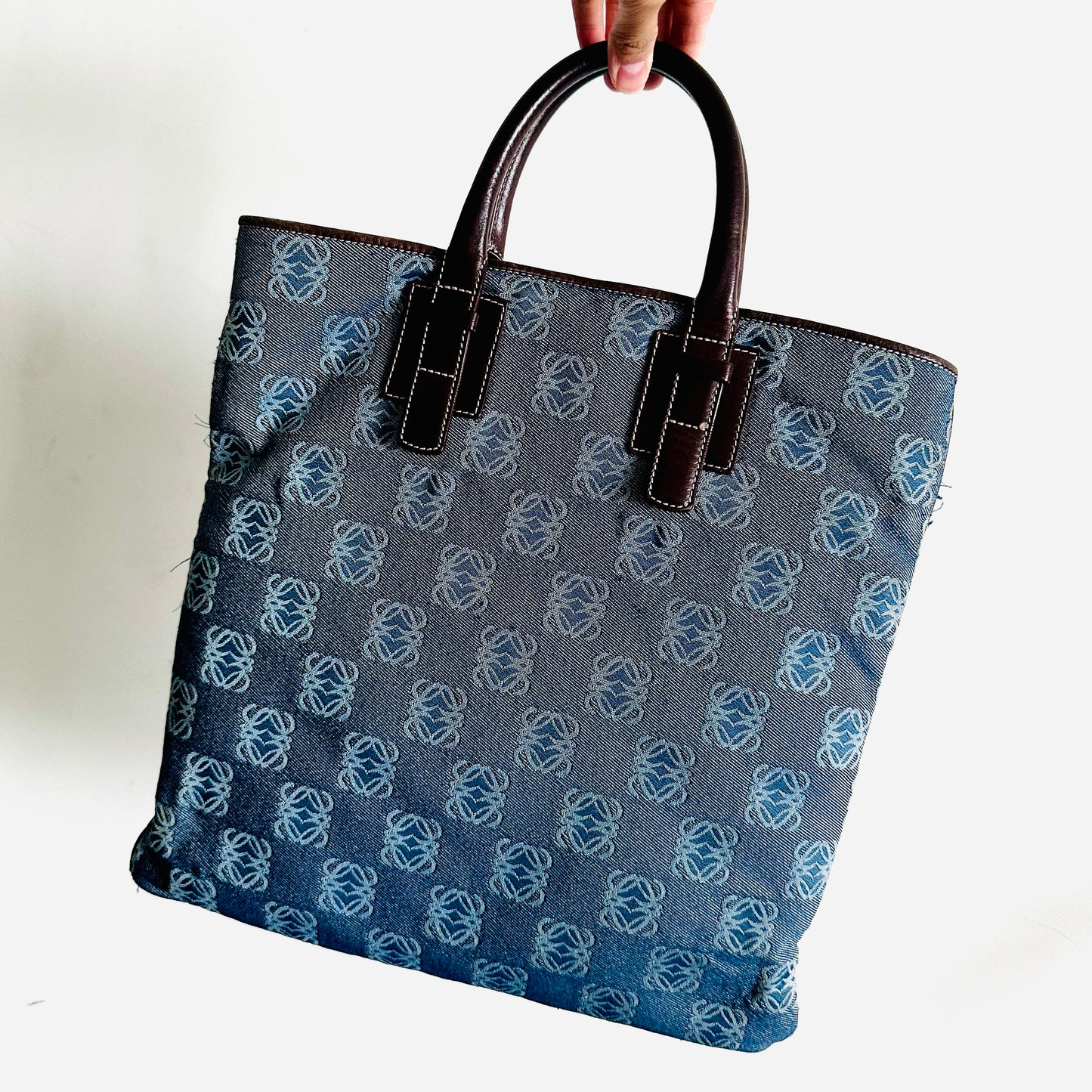 Loewe Navy Blue All Over Anagram Logo Monogram Shopper Tote Bag