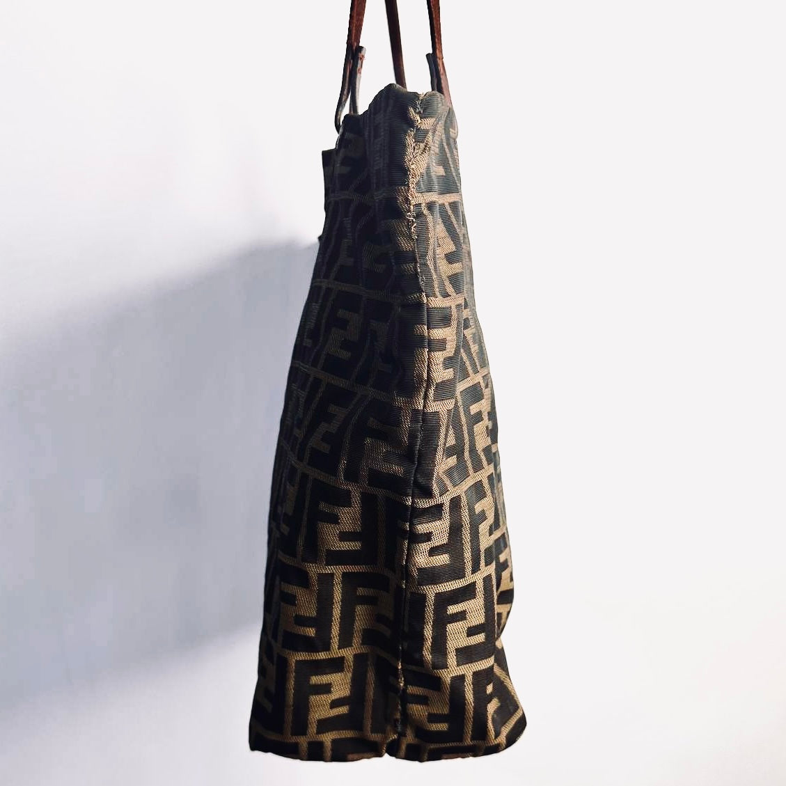 Fendi Dark Brown Zucca FF Monogram Logo Packable Shoulder Shopper Tote Bag