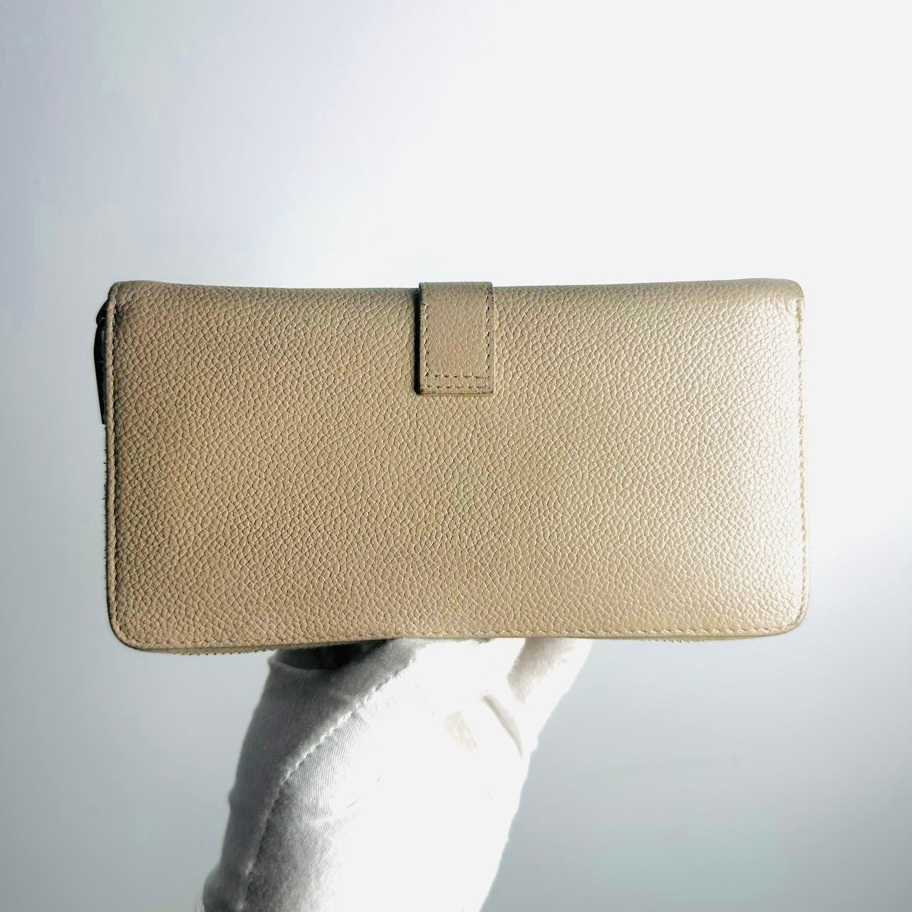 YSL Yves Saint Laurent Beige Taupe GHW Cassandre Grain De Poudre Leather Zippy Zip Around Long Wallet