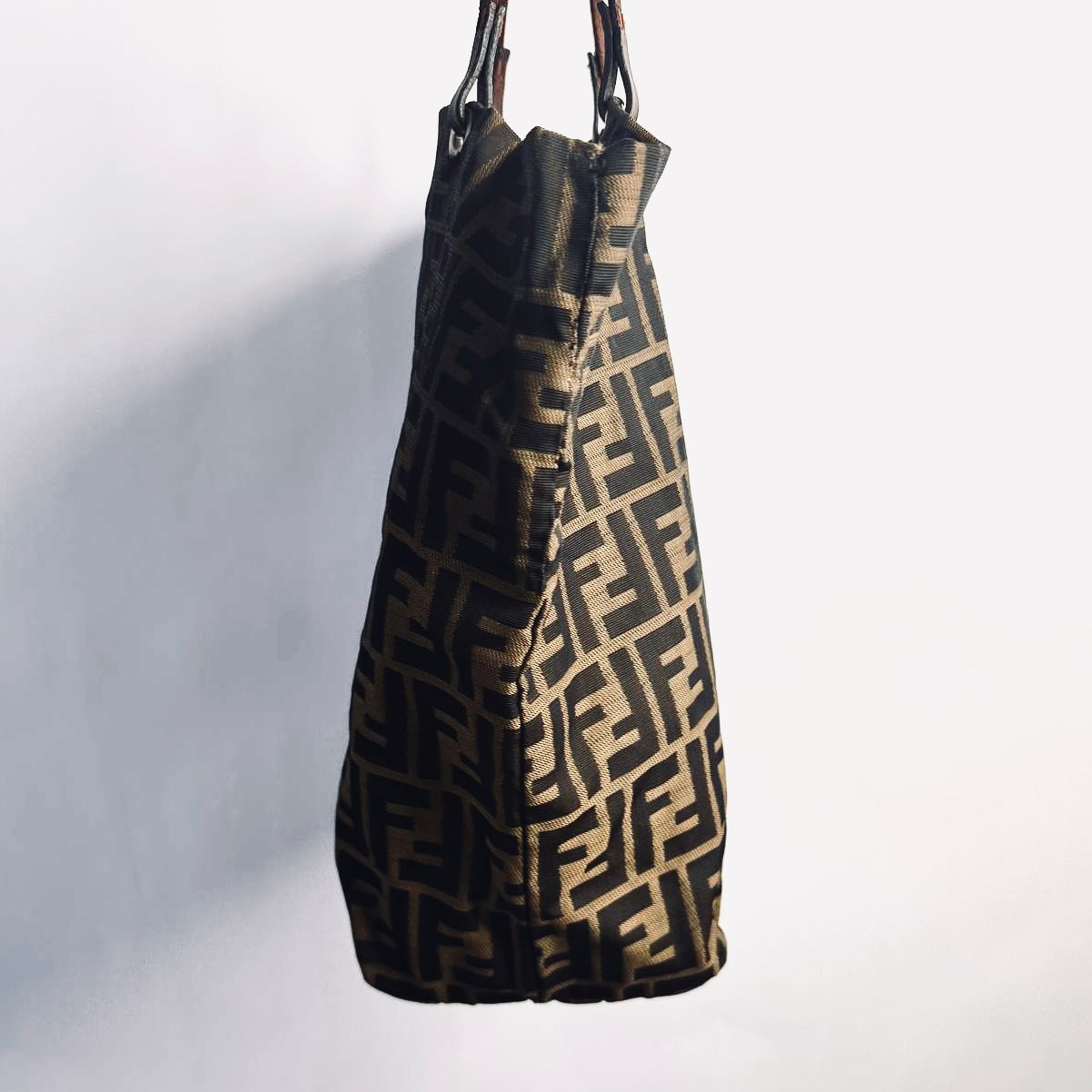Fendi Dark Brown Zucca FF Monogram Logo Packable Shoulder Shopper Tote Bag