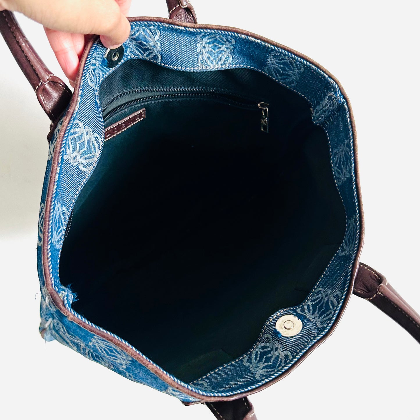 Loewe Navy Blue All Over Anagram Logo Monogram Shopper Tote Bag