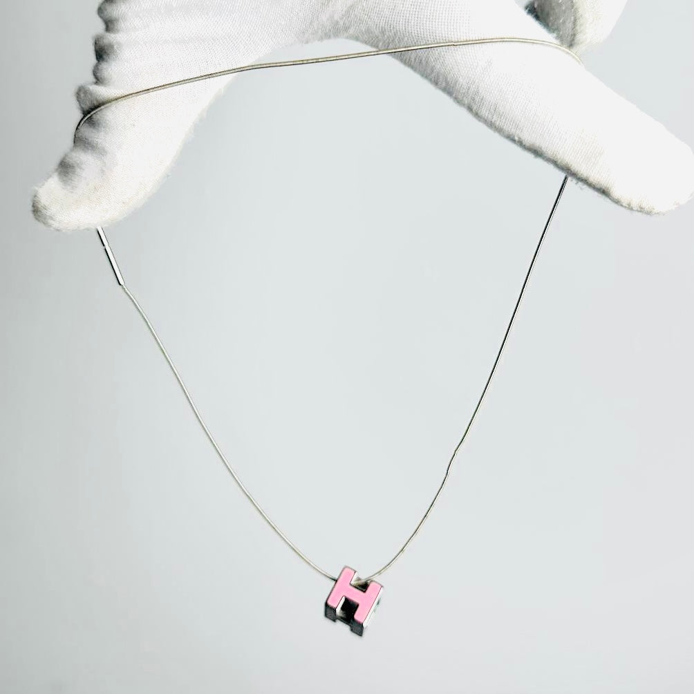 Hermes Rose Dragee Pink Cube H Cage D’Hermes Monogram Logo Pendant Necklace