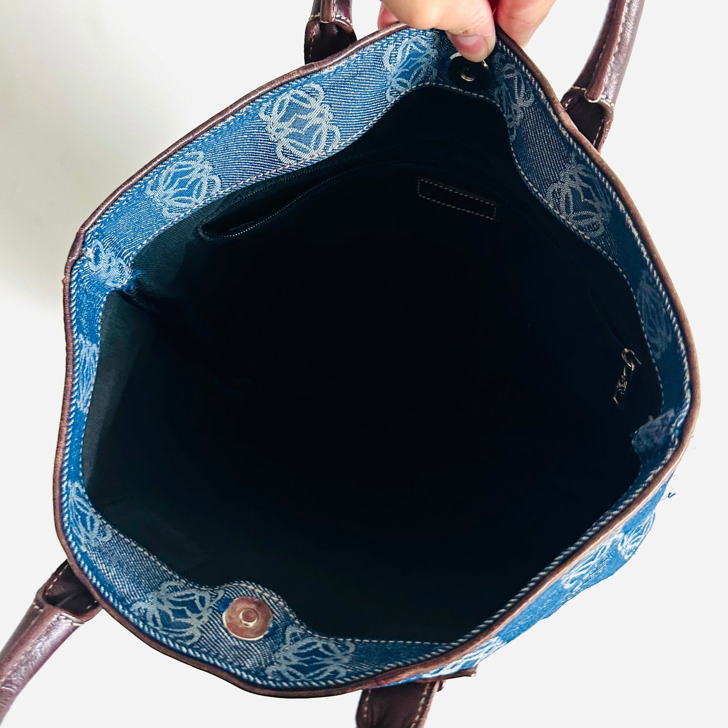 Loewe Navy Blue All Over Anagram Logo Monogram Shopper Tote Bag