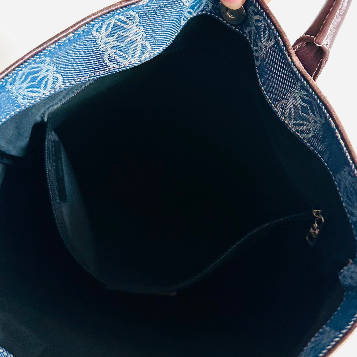 Loewe Navy Blue All Over Anagram Logo Monogram Shopper Tote Bag